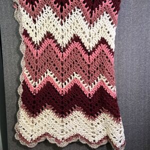 Vintage Afghan Blanket Handmade Crochet Maroon Pink Mauve Soft 62" x 43" apx